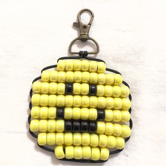 Handmade Pony Bead Smiley Face Keychain Bag Charm | - Picture 3 of 8